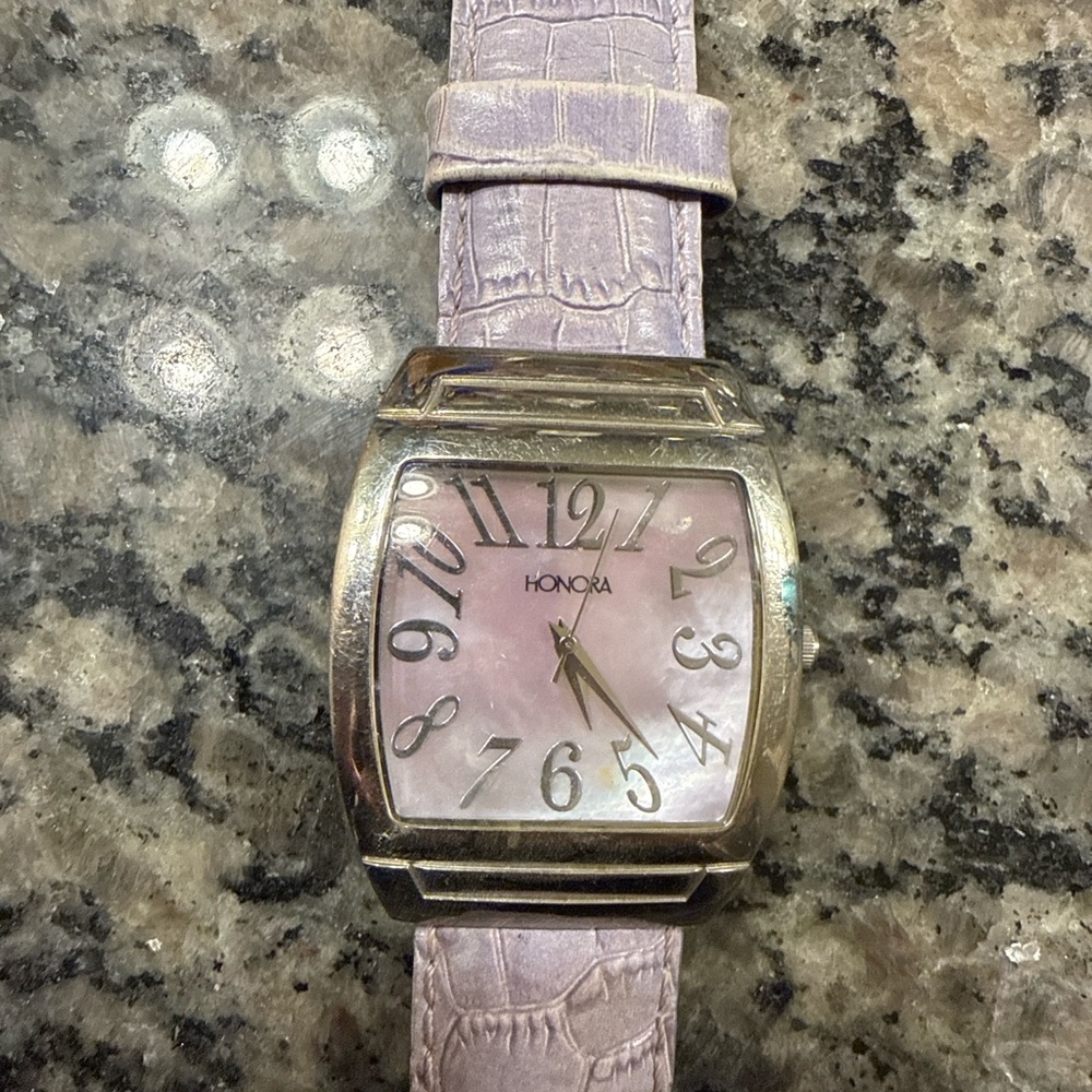 Honora Lavender Strap Watch with Pink Mother-of-Pearl Dial